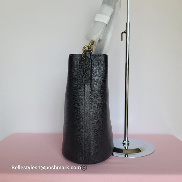 COACH Willow Polished Pebbled Leather Bucket Shoulder Bag- Black ⭐ - Picture 7 of 16